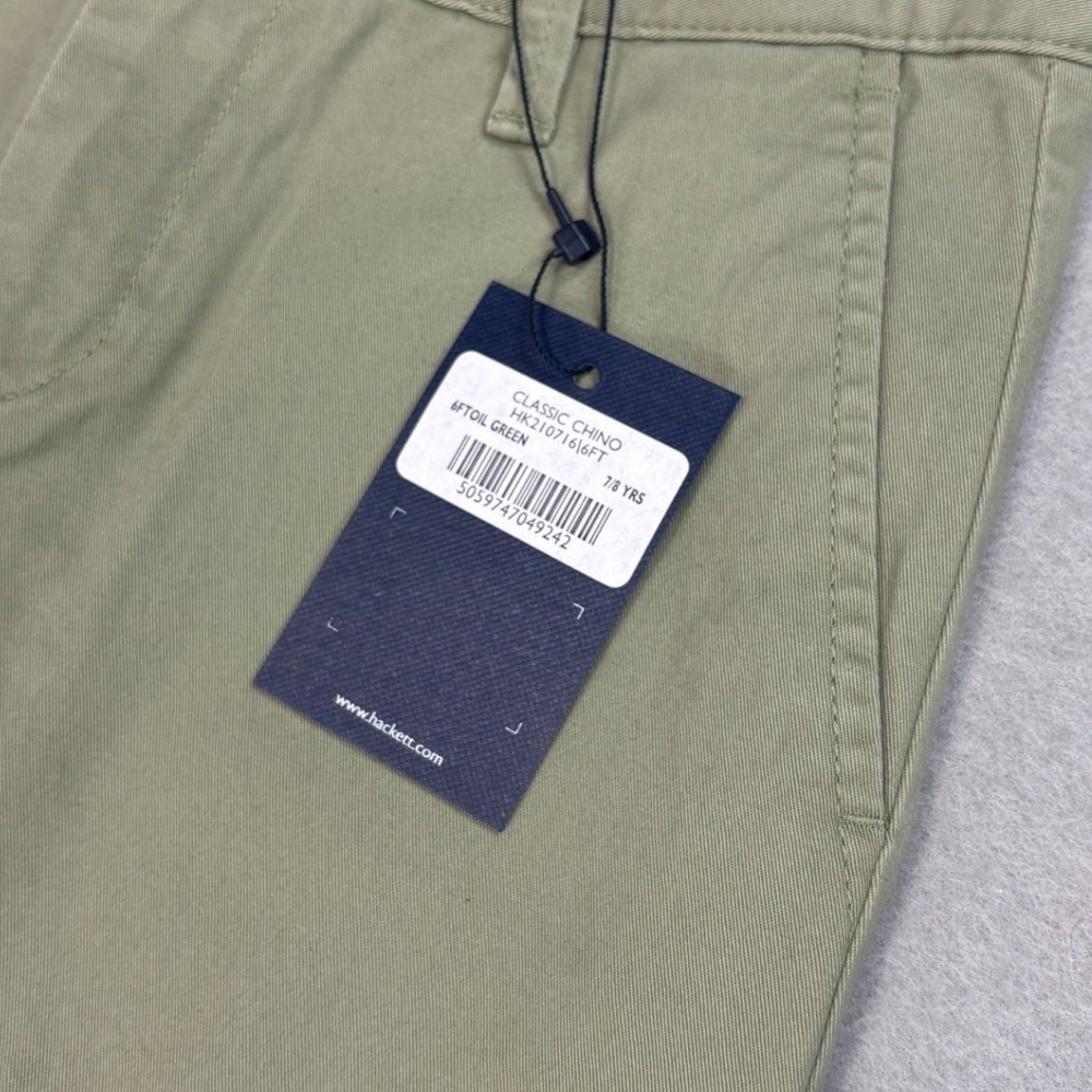 New with Tags Hackett London Boys olive chino pant size‎ 7/8Y adjustable waist - Picture 2 of 8